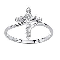 PalmBeach Jewelry Yellow Gold-Plated or Platinum-Plated Sterling Silver Genuine Diamond Accent Cross Ring