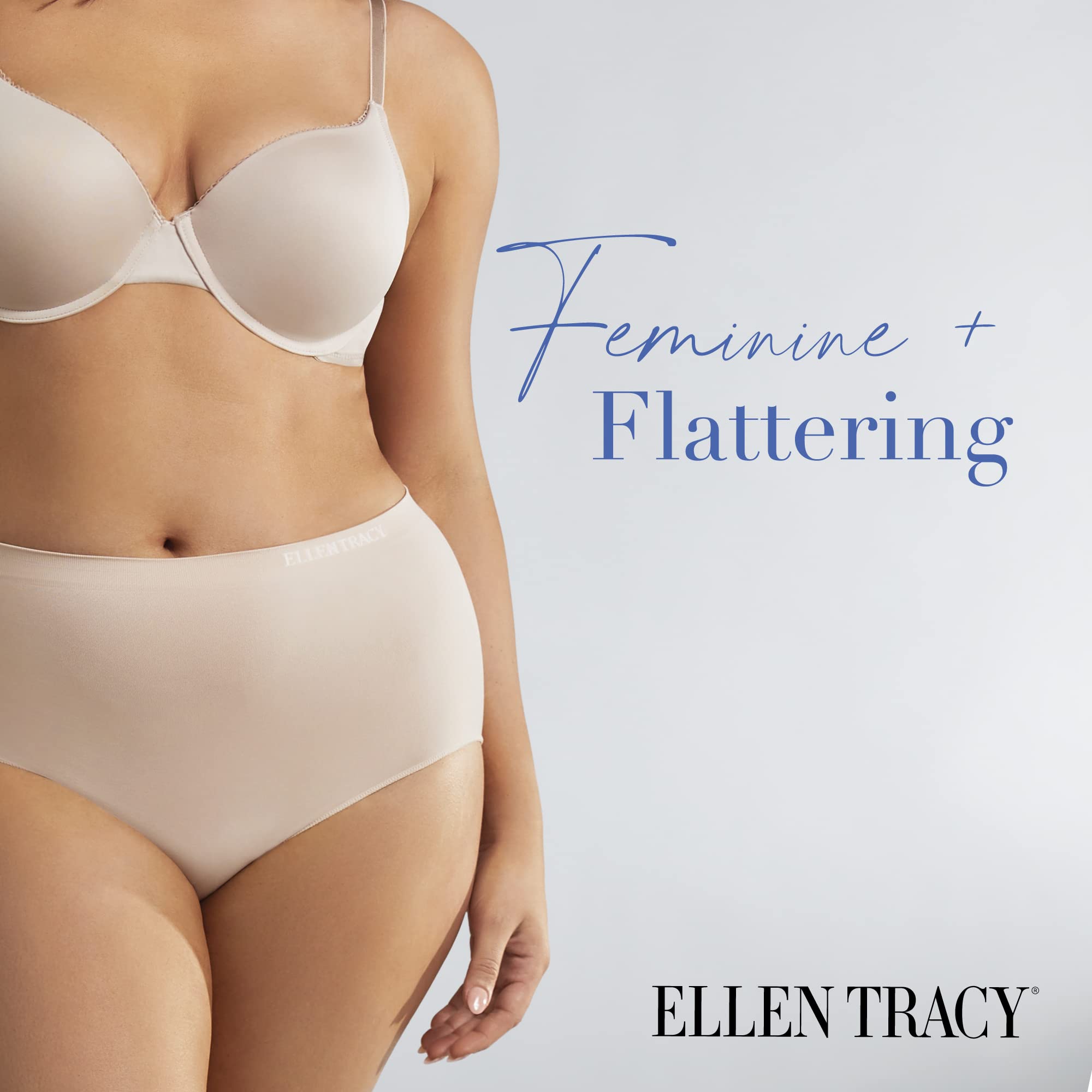 ELLEN TRACY Women’s Full Brief Panties Breathable Seamless Underwear 4-Pack Multipack (Regular & Plus Size)