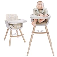 3-in-1 Convertible Wooden High Chair,Baby High Chair with Adjustable Legs & Dishwasher Safe Tray, Made of Sleek Hardwood & Premium Leatherette,Cream Color