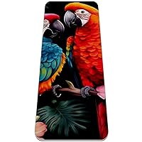Flowers Parrot Yoga Mat with Carry Bag for Women Men,TPE Non Slip Workout Mat for Home,1/4 Inch Extra Thick Eco Friendly Fitness Exercise Mat for Yoga Pilates and Floor, 72x24in