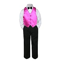 4pc Baby Toddler Kid Boys Fuchsia Vest Black Pants Bow Tie Suits Set (7)
