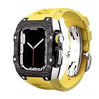 CZKE Protection Apple Watch 44mm 45mm Luxury Metal Modified Shell Carbon Fiber Titanium Accessories for iWatch 7 6 5 4 SE Series (Color: S-Yellow, Size: 45mm for 7)