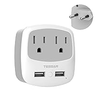 European Travel Plug Adapter, TESSAN International Power Adaptor with 2 USB Charger 2 American Outlets, US to Europe Plug Converter for EU Italy Spain France Germany Iceland Greece Israel (Type C)