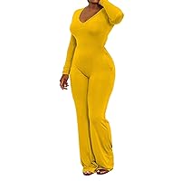 Women's Jumpsuit Bell Bottoms Tight V Neck Sexy Long Sleeve Jumpsuit