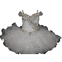 Mollybridal Cold Shoulder Flower Girl Dresses for Weddings Organza Short Sparkly Rhinestones Beaded Ruffled 2023