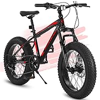 20 Inch Kids Bike for Ages 8-12 Boys Girls 4 Inch Fat Tire Mountain Bicycles with 7 Speed Drivetrain and Front Suspension Disc Brake 14 Inch Height Steel Frame Bike