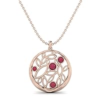 MOONEYE 1.48 Cts Ruby Glass Filled Gemstone Round Filigree Pendant For Women 925 Sterling Silver Chain Necklace