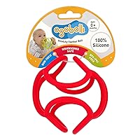 OgoBolli Teether Ring Tactile Sensory Ball Toy for Babies & Toddlers - Stretchy, Squishy, Soft, Non-Toxic Silicone - Boys and Girls Age 6+ Months - Red