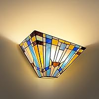 Capulina Tiffany Wall Sconces 2-Light 12 Inches Wide Green Blue Vintage Style Stained Glass Wall Light Fixtures for Hallway Stairway Bedroom Cinema Home Office