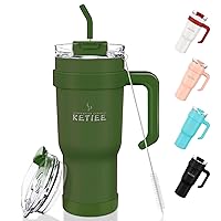 KETIEE 40 oz Tumbler with Handle and Straw, Leakproof Vacuum Insulated Stainless Steel Cups with Screwed Lid & Straw Gym Water Jug Travel Mug for Hot/Cold, Sweat Proof, Dishwasher Safe (Green)