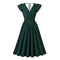 Wellwits Women's V Back Ruffle Sleeves Cocktail Night Vintage Dress