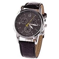 A-cool Leather Strap Three Eyes Men's Quartz Watch Casual Watch Men Wristwatch (Black)