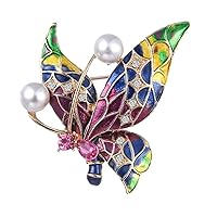 Faux Pearl Rhinestone Studded Insect Butterfly Styling Brooch d