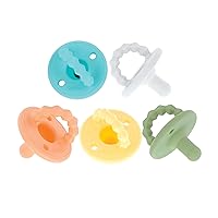 Nuby Silicone Softees Pacifier and Teethers - (5-Pack) Silicone Baby Pacifiers and Teethers - 0+ Months - Assorted Neutral Colors