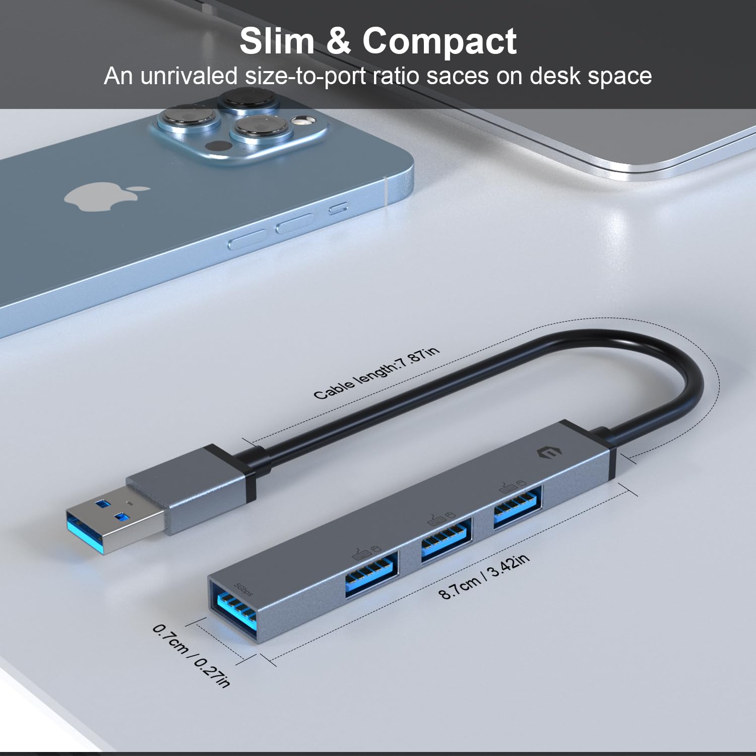 TOTU USB Hub, 4-Port USB 3.0 Hub, USB Hub for Laptop Ultra-Slim Multi USB Splitter for Laptop, Xbox, Flash Drive, Console, HDD, Printer, Camera, Keyborad, Mouse, and etc