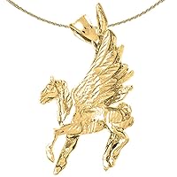 14K Yellow Gold 3D Pegasus Pendant with 18