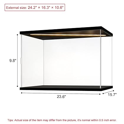 Instnovny Acrylic Display Case for Collectibles Clear Acrylic Boxes for Display Action Figures Car Model Building Kit 42083 Display Case Room Decoration Box(Black-Solid Yellow; 23.6*15.7*9.8 inch)