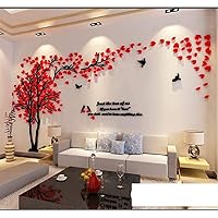 3D Tree Wall Stickers - DIY Tree and Birds Wall Decals Family Couple Tree Stickers Murals Wall Decor for Living Room Bedroom TV Background Home Decorations(Red Left,XL-158X79in)