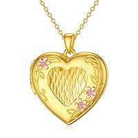 SOULMEET 10K 14K 18K Solid Gold Heart Locket That Holds Pictures Personalized Sunflower/Starburst/Cross/Rose/Wings/Lotus/Butterfly/Turtle/Celtic Locket Necklace Gift for Women Men