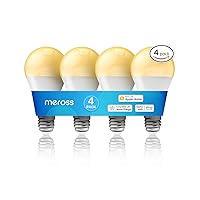 meross Smart Light Bulb, Dimmable Wi-Fi LED Bulb Compatible with Apple HomeKit, Siri, Alexa, SmartThings, A19 E26 Warm White 2700K, 810 Lumens 9W 60W Equivalent, No Hub Required, 4 Pack