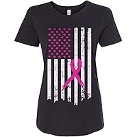 Threadrock Women's Pink Ribbon Breast Cancer Awareness Flag Fitted T-Shirt