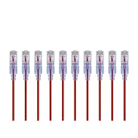 Monoprice Cat6A Ethernet Patch Cable - Snagless RJ45, 550Mhz, 10G, UTP, Pure Bare Copper Wire, 30AWG, 10-Pack, 2 Feet, Red - SlimRun Series