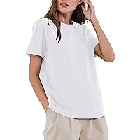 Summer Tshirts Plain Shirts for Women 2024 Summer Solid Color Simple Classic Fashion Versatile with Short Sleeve Round Neck Tops White Large