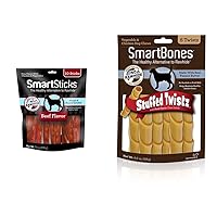 SmartBones SmartSticks, Treat Your Dog to a Rawhide-Free Chew Made with Real Meat and Vegetables Stuffed Twistz with Peanut Butter, Rawhide-Free Chews for Dogs Stuffed with Pork Flavor