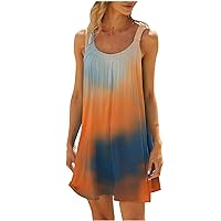 Sundresses for Women Swing Boho Tie Dye Summer Dress Casual Sleeveless Beach Cover Up Dress Vacation Short Dress