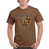Almeer short ARMOR OF GOD Sword Shield Men's t-shirt (Large, Chestnut Brown)