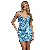 Spaghetti Straps Sequin Homecoming Dresses Mini Sparkly Glitter Sparkle Cocktail Party Gowns V-Neck