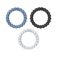 Flexees Beaded Teether Rings, 100% Silicone, Soft & Easy to Hold, Encourages Self-Soothe, 3 Pack, Blue, Light Blue, Black, BPA Free, 3m+