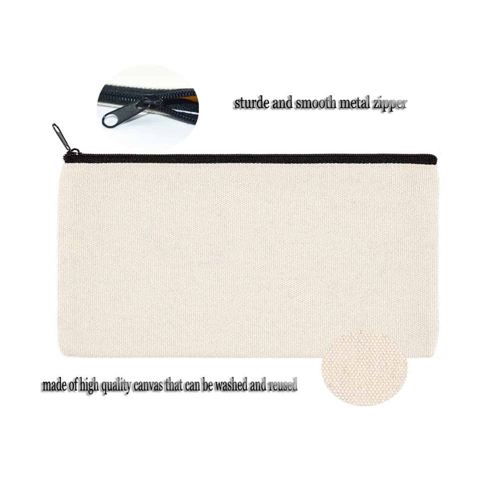 PABUES 8×4.7 Inch Blank DIY Craft Bag Canvas Pencil Case Blank Makeup Bags- Canvas Pencil Pouch Bulk Canvas Cosmetic Bag Multi-Purpose Travel Toiletry Bag Canvas Zipper Bags