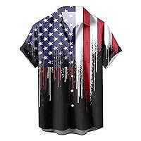Men's Patriotic Button Down Shirts 2024 Printed American Flag Graphic Cardigan 4th of July USA Celeration Tees with Pocket