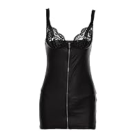 YiZYiF Women Sexy PU Leather Bodycon Tank Dress Sleeveless Low Cut Package Hip Dresses Clubwear