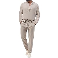 Mens Lounge Set Casual V Neck Pullover Long Pants 2 Piece Sweatsuits Lightweight Comfy Two Piece Outfits Clothes