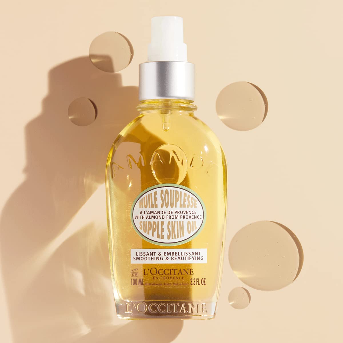 L'Occitane Almond Supple Skin Oil 3.3 Fl. Oz.: Improve Appearance of Stretch Marks, Soften Skin, Velvety, Firmer-Looking Skin, Irresistible Aroma