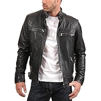 Fashion Design Men Leather Jacket - Black Lambskin Vintage Style (Black, X-Large)