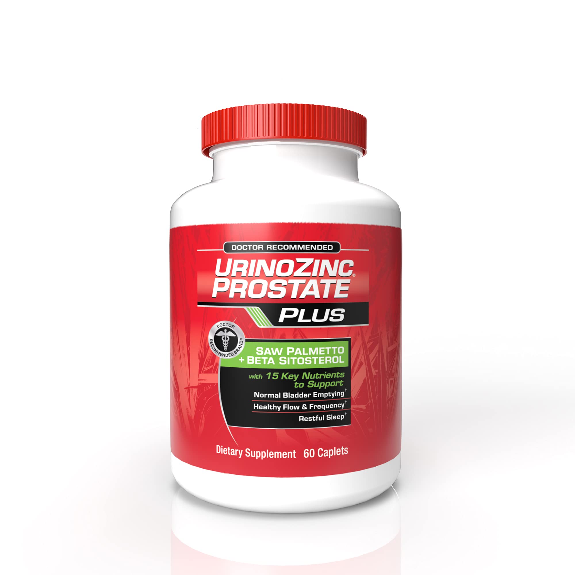 Urinozinc Plus - Prostate Supplement with Beta Sitosterol & Saw Palmetto – Reduce Frequent Urination Concerns & Support Your Prostate Health, 60 Caplets