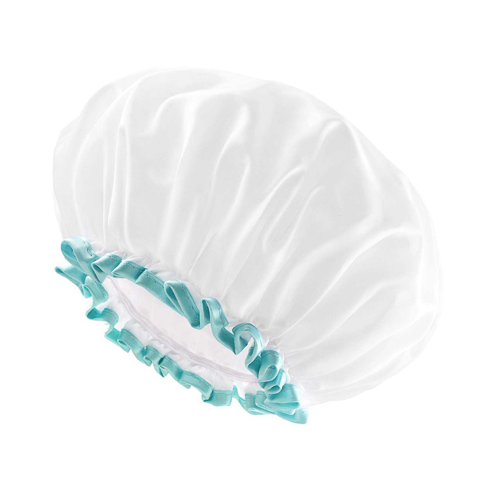 mikimini Shower Cap for Women and Girls,Reusable,Waterproof, Washable, Cute and Soft,White