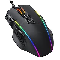 RGB Gaming Mouse Wired, Ergonomic Gaming Mice with Chroma RGB Backlit, 8000DPI Adjustable, 8 Programmable Buttons, Fire Button, Comfortable Grip Optical PC Mouse Gamer for Windows Mac (Black)