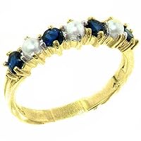 14k Yellow Gold Cultured Pearl & Sapphire Womans Eternity Ring
