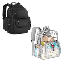 Mancro Product Image Diaper Bag Backpack, Multifunctional Dad Diaper Bag with 2 Side Insulated Pockets & Clear Baby Bag Heavy Duty Transparent Backpack for Women Men