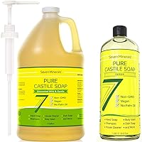 Seven Minerals EWG Verified Unscented Castile Soap (1 Gallon) & Pure Lemon Castile Soap (33.8 fl oz)