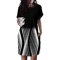 Casual Short Sleeve Mini Dresses for Women Trendy Summer Spring Plus Size Sexy Vintage Floral Flowy T Shirts Dress