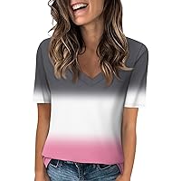 COTECRAM Womens Tops Dressy V Neck Short Sleeve T Shirts Fashion 2024 Spring Summer Loose Fit Tunic Shirts Casual Blouses