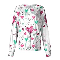 Valentines Shirts for Women Cotton Top with Pockets Casual Shirts Crew Neck Long Sleeve Womens Tops Corset Top