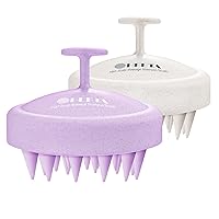 HEETA 2 Pack Hair Scalp Massager Shampoo Brush for Hair Growth, Hair Scalp Scrubber with Soft Silicone, Wet and Dry Hair Detangler, Wheat Straw Material (Taro Purple & Beige)