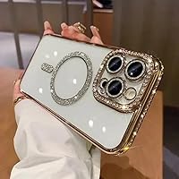 Fashion Glitter Diamond Clear Phone Case for iPhone 15 14 13 12 11 Pro Max 15 Plus Magnetic Wireless Charge Cover,Gold,for iPhone 12 ProMax