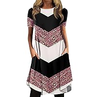 Summer Floral Midi Dress Casual Trendy Short Sleeve Plus Size T Shirts Dress Vintage Elegant Floral Flowy Dress